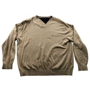Tommy Hilfiger Mens Sweater Size XL Beige V-Neck Long Sleeve Pullover Classic